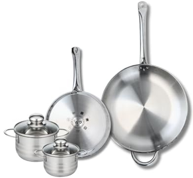 ELO 9878850 Kochgeschirr-Set, 4-teilig, 2 Bratpfannen 24 und 32 cm, 2 Kochtöpfe 12 und 14 cm Elo Profi, Edelstahl, Induktion