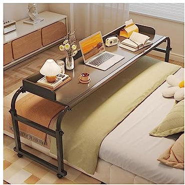 Tavolo da Letto Estensibile e Girevole, Regolabile in Altezza, con Ruote, per postazioni di Lavoro per Computer, scrivania in Piedi e Vassoio portavivande (Nero)