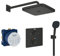 Grohe Duschsystem mit Unterputz Duscharmatur von Grohe Regendusche mit Armatur, Duschkopf eckig, Wandarm Dusch-SET GSK02 schwarz matt