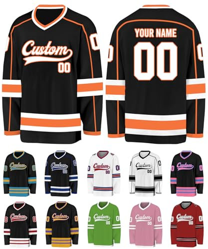 Xiuyours Hockey Trikot Personalisiert Trikot mit Namen Logo Nummer Eishockey Jersey Sporthemden Personalisierte Schnelltrocknend Atmungsaktiv für Herren Dammen Teenager, S-3XL, S1