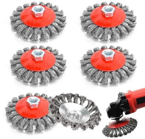 Lot de 6 brosses métalliques pour meuleuse d'angle M14, brosse métallique flexible de 125 mm pour perceuse/visseuse sans fil (meulage, dérouillage, ébavurage, polissage)