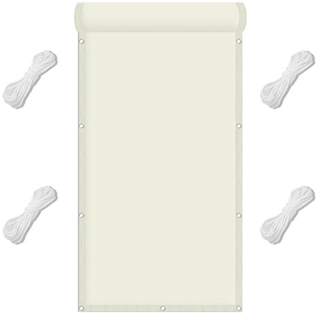 Rechteck Sonnensegel 100 x 360 cm Windschutz Rechteck Sonnenschirm Balkon Uv-Schutz-Polyestergewebe mit Seil Sonnenschutz für Garten Terrasse Und Balkon, Elfenbein