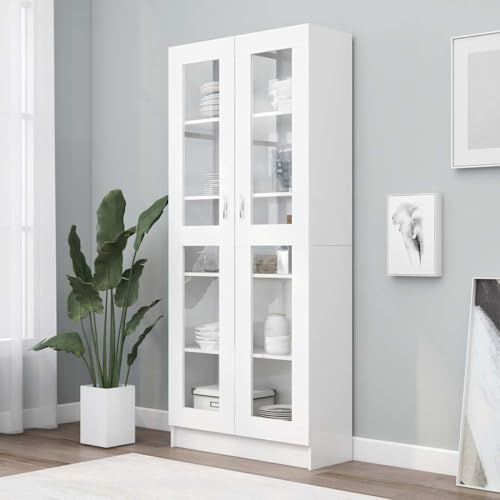 Générique Armoire à vitrine Blanc 82,5x30,5x185,5 cm Bois d'ingénierie,Meubles,Étagères,Bibliothèques,Blanc,46.8 KG,802768