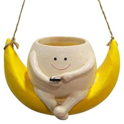 Ujjdwiurgh Swing Face Planter Pot Hanging Smile Face Resin Flower Pot for String of Pearl Plant Live Indoor Outdoor Plants