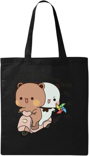 Bubu Dudu Tragetasche mit süßem Bär, für Motorradfahrer, natürliche ökologische Baumwolle, Schwarz