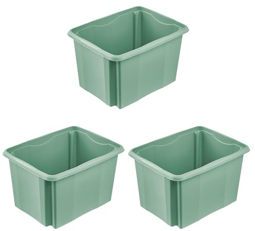 keeeper emil 3x Aufbewahrungsbox mit Dreh-/Stapelsystem, 44,5 x 34,5 x 27 cm, 30 l, Nordic Green