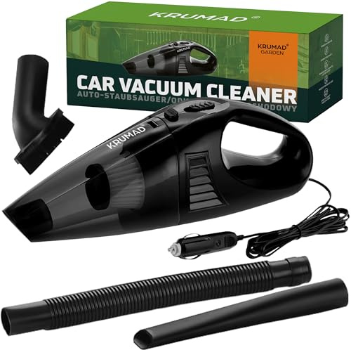 KRUMAD Aspirateur de voiture sans sac 12 V 120 W/3000 Pa - Aspirateur à main puissant - Mini aspirateur sans sac avec câble de 5 m et prise allume-cigare - Aspirateur portable pour voiture