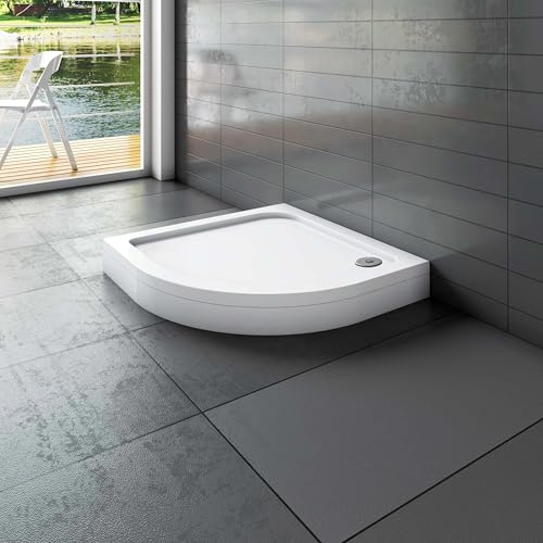 Receveur de douche à l'italien blanc - L.80xl.80cm - Bac à douche extra plat avec le kit de plinthe et pieds - En résine - 1/4 de cercle