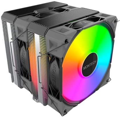 MONTECH NX600 ARGB Dual-Tower CPU-Luftkühler mit 6 Heatpipes und Premium-Oberabdeckung, 28 mm E28 ARGB Premium-Lüfter, gelöteter Kupfersockel, hervorragende Wärmeableitung, unterstützt alle Intel- und