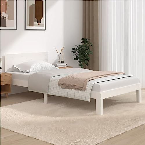 sephironlbb Massivholzbett Weiß Kiefer 100x200 cm, Einzelbett Bettrahmen aus Echtholz mit Lattenrost und Kopfteil für Schlafzimmer, Modernes Design Möbel