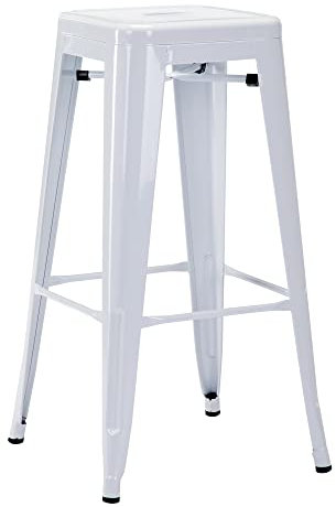 Duhome Barstuhl Eisen Barhocker, Sitzhöhe 76cm Tresenhocker, Stapelbar Metall Bistrohocker mit Fußstütze im Industry Design, Weiß