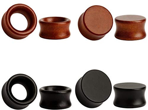 TBOSEN Lot de 8 Grands Bouchons d'oreilles de Selle en Bois Organique Brun Noir Double Évasé Tunnels de Chair Stretching Punk Piercings Expanders Ensemble de Jauges d'oreille