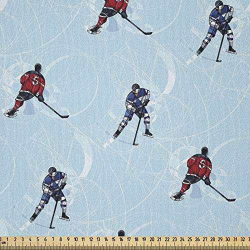 ABAKUHAUS Sport Microfaser Stoff als Meterware, Eishockey-Muster Winter-, Deko Basteln Polsterstoff Textilien, 2M (230x200cm), Schwarz Blau Rot