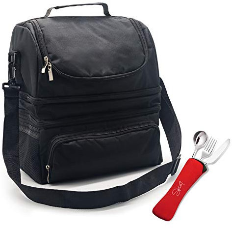 Spice Borsa Termica Caldo e Freddo Big Size Grande Capacità 22 L con tracolla porta pranzo + Set 3 posate in Acciao Inox con Custodia
