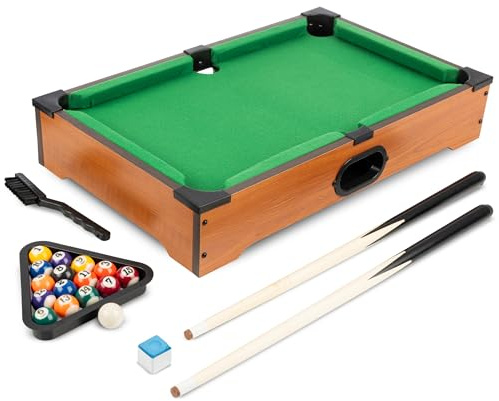 Mini Pool Table - 20-Inch Portable Tabletop Billiards Game with Cue Balls, Sticks, Chalk, Brush, and Triangle Rack - Table Games by Hey Play