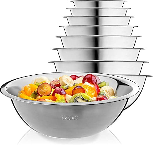 KADAX Bol en acier inoxydable, bol à mélanger, saladier à rebord haut, bol de cuisine multifonctionnel, bol de service, bol en acier inoxydable pour la cuisine, salade, pâte, rond (Ø 16 cm)