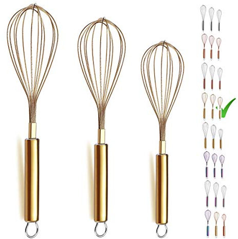 Berglander 3er Pack Edelstahl Schneebesen 8 , 10, 12 , Tizianbeschichtung Gold Schneebesen, Schläger, Draht Schneebesen Set Küchen Schneebesen (3er Pack)
