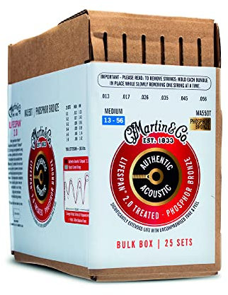 MARTIN Akustikgitarrensaiten, Lifespan 2.0 Medium 13-56, 92/8 Phosphor Bronze, 25 Sätze (BULK-MA550T)