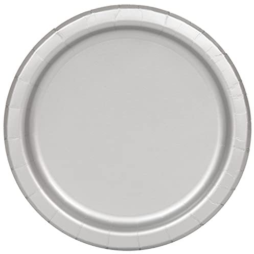 Unique Party- Assiettes en Carton Écologiques-23 cm-Couleur Argent-Paquet de 16, 33448EU, Silver