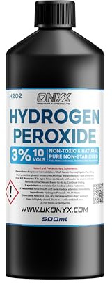 ONYX Hydrogen Peroxide 3% 500ml Purest Grade - Unstabilized and Additive Free, Multi-Purpose Cleaner/Mold remover - Food Grade - 10 Vols (0.5L)