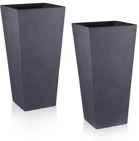 IDEALIST Small Plant Pots 2x38cm Tall Plant Pot, Grey Reinforced Stone, 13L