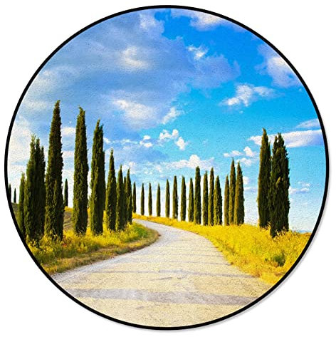 通用 Runde Baumwolle Teppich Landschaft Goldene Zypresse Himmel Wolke Feld Wild Runde Teppiche Durchmesser 100/150 cm for Wohnzimmer Schlafzimmer Flure (Size : Diameter 150cm)