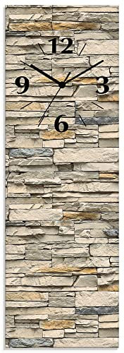 ARTLAND Wanddeko Wanduhr ohne Tickgeräusche aus Glas Funkuhr 20x60 cm Rechteckig Lautlos 20x60 cm Braune alte Ziegelmauer R2QS