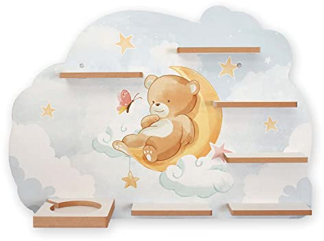 Regal „Teddybär & Sterne“ geeignet für Toniebox und Tonies inkl. 40 Metallplättchen für Flexible Befestigung der Tonie Figuren (Teddy & Sterne)