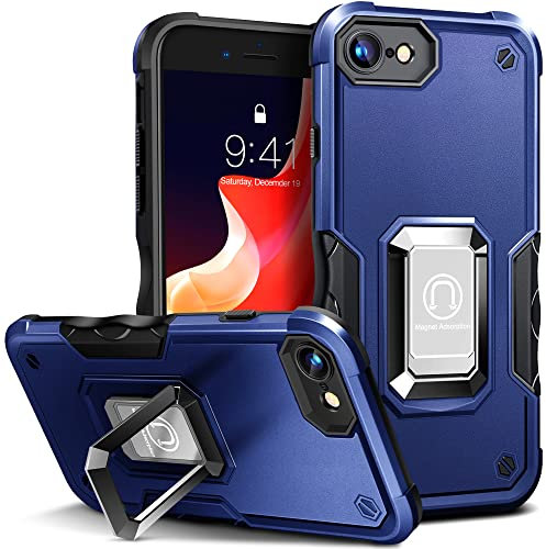 HOOMIL Armor Case for iPhone SE 2022/2020/8/7 4.7-Inch, Heavy Duty Shockproof Protective Phone Cover with Stand, Blue