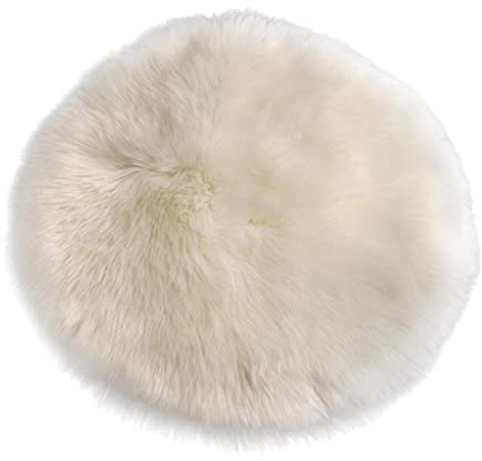 Sharplace Rundes Kunstpelz Sitzkissen, Zotteliges Schaffell, Teppich, Foto Requisiten, Weiß 33cm