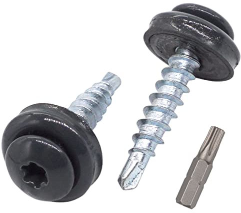 SKIR'CO Lot de 300 vis de toiture en métal, 4,8 x 28 mm, vis autoforeuses peintes avec rondelles EPDM, vis Torx en tôle (gris anthracite RAL 7016)