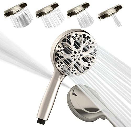 SparkPod Shower Head High Pressure and 10 Spray Settings - Luxury 5 Handheld High Power Shower Heads with High Pressure Jets - Showerhead and 10 Functions - Brushed Nickel (No Filter)