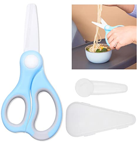 Kare & Kind 2x Ceramic Baby Food Scissors - With Dust Cover and Storage Case - Cut Baby Food Easily - Ideal for Noodles, Meat, Chicken, Veggies and Fruits (Blue - 1 Pack)
