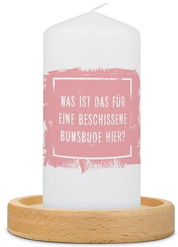 GRAVURZEILE Bedruckte Kleine Kerze - Lustiger Spruch Bumsbude - Witziges Freches Geschenk für Freund Freundin zum Geburtstag Valentinstag - Stumpenkerze Weiß 120/57 mm - Farbe: Rosa