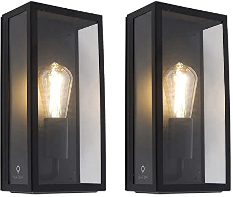 Qazqa Modern außen Wandleuchte, Außenlampe, Wandlampe für den Garten - Rotterdam - Schwarz, 16cm, IP44, Rechteckig, Im 2er-Set.