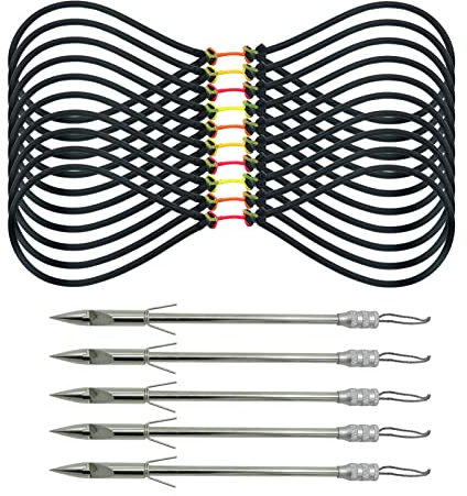 OUBOTER 10 Stück Schleuder Ersatzgummibänder 5 Stück Edelstahl Angeln Darts Elastischer Schleuder Gummi Angeln Jagdspitzen Für Schleuder Bogenfischen