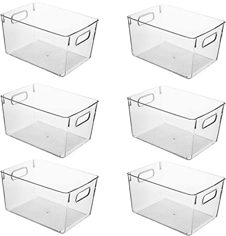Amtido Transparente Kunststoff-Aufbewahrungsbehälter für Kühlschrank, Schrank, Speisekammer und Küche, vielseitige Organizer für Lebensmittel, Obst, Gemüse, Reinigungsmittel und Kleidung (6er-Pack)
