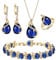 Ever Faith Women's Jewelry Set Blue Jewellery Sparkly Cubic Zirconia Birthstone Teardrop Necklace Earring Bracelet Ring Sets for Women Birthday Gifts 4 PCS Gold-Tone