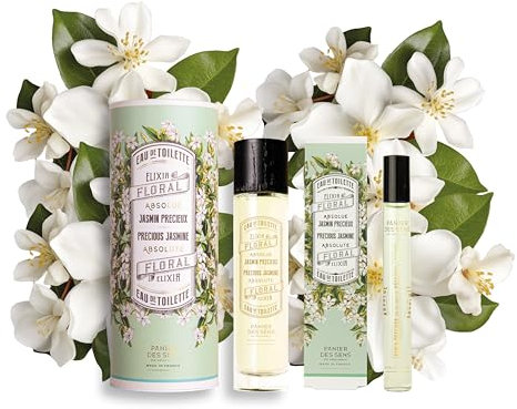 Geschenk für Frauen - Panier des Sens - Roll-on + Parfüm Damen - Jasmin - Damenduft Körper & Haar - Blumiger Duft - Eau de parfum aux Absolues de Parfum Made in France - 50ml + 10ml