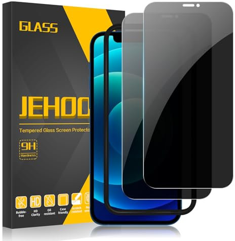 JEHOO 2 Pièces pour iPhone 12/iPhone 12 Pro 6.1 Pouce Verre Trempé Anti Espion, [Confidentialité Protection] [Dureté 9H][Antichoc Anti Rayure Vitre] Film de Protection Écran