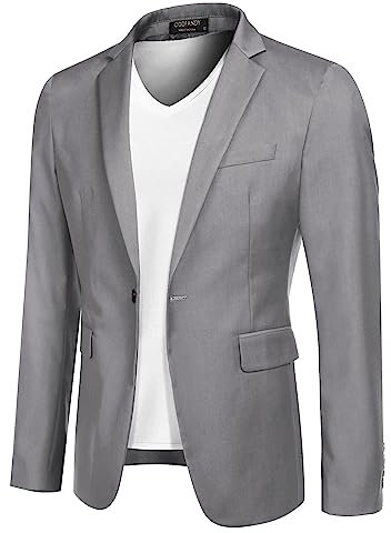 COOFANDY Sakko Herren Regular Fit Sportlich Anzugjacke mit Fliege 1 Knöpfe Blazer für Business Hochzeit Freizeit Hellgrau XL