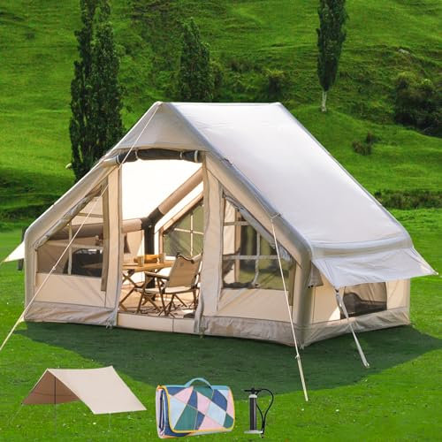 Aufblasbares Campingzelt mit Baldachin, Kabinenzelt, 4-6 Personen Glamping Zelte Sonnenschutz, Einfache Einrichtung Wasserdichte Outdoor Oxford Zelte, Selbsttragende Struktur Aufblasbares Hauszelt mit