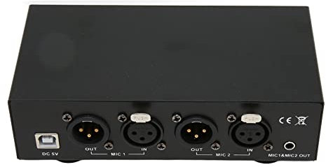 2 Channel Phantom Power Supply, 48V Phantom Power Supply with XLR Cable, 3.5mm Cable, for Any Condenser Microphone Music Recording Equipment