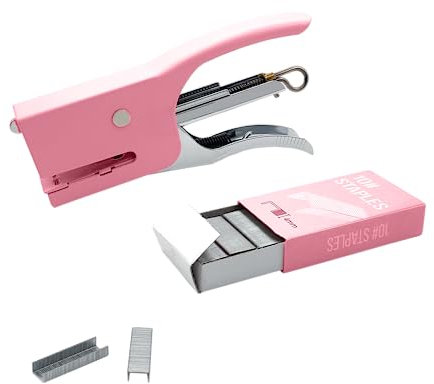 Pinzatrice Manuale, Spillatrice a Mano, Cucitrice Compatta in Acciaio Per Ufficio, Scuola e Casa, 1000 Graffette Piccole 10/4 Incluse, Punto Chiuso, Impugnatura Ergonomica (ROSA)