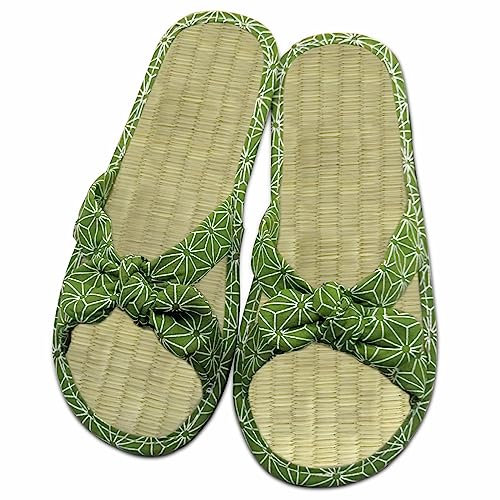 SECXEO Pantuflas de Paja Mujer Chanclas de Verano Cómodas Zapatillas Tejidas Moda Chanclas de Lino de Paja Sandalias Antideslizantes Resistentes al Sudor en Naturals(Size:40,Color:Verde)