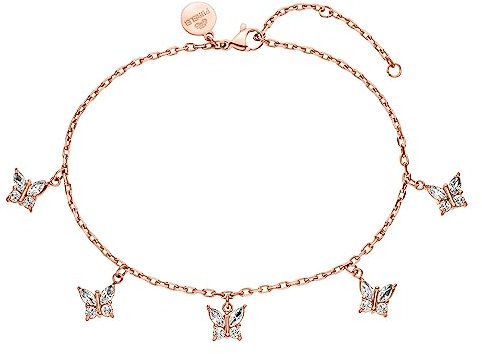 Purelei® Butterfly Fußkette (Silber, Rosegold), Wasserfestes Fußkettchen für Damen, Elegantes Fußkette aus Edelstahl mit Schmetterlings-Anhängern, Geschenke für Damen (Rosegold)