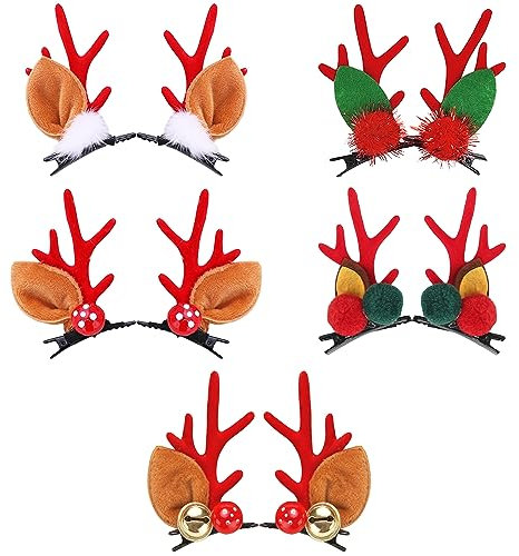 Niuhong 10 Pcs Weihnachten Geweih Haarspangen Haarschmuck Weihnachts Rentier Haarnadeln Niedlicher Rentiergeweih Spangen Kinder Hirsch Haarklammern Weihnachten Party Haar Accessoires Dekorationen
