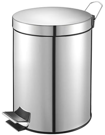 PROREGAL Runder Tretabfallsammler mit herausnehmbaren Kunststoff-Inneneimer | 5 Liter, HxBxT 28,4x24,5x20cm | Edelstahl