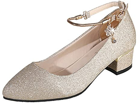Schuhe Hochzeitsgast Damen: Weite H Absatzschuhe Dirndl Niedriger Absatz Silber Tanzschuhe Festlich Spitz Halbschuhe High Heels Sexy Trachtenschuhe Hochzeit Größe Damenschuhe Pumps