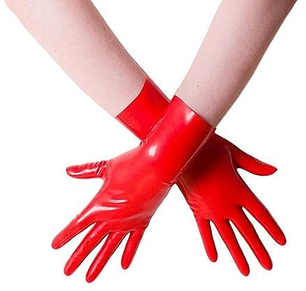 Seamless Unisex Black Red Short Latex Gloves Mittens Finger Wrist Length